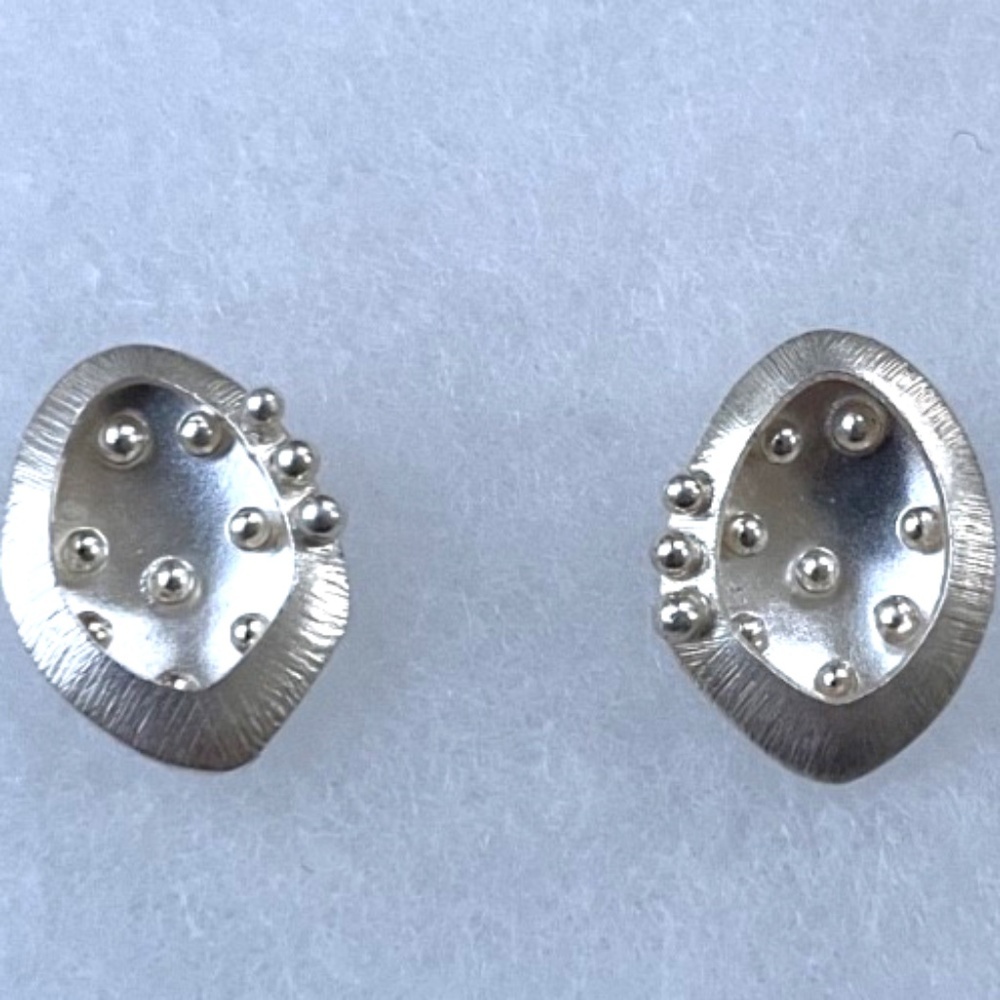 Sterling Silver custom artisan oval studs w/ silver ball pattern